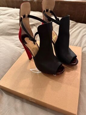 Christian Louboutin Black Open-Toe Red Sole Heel Sandals